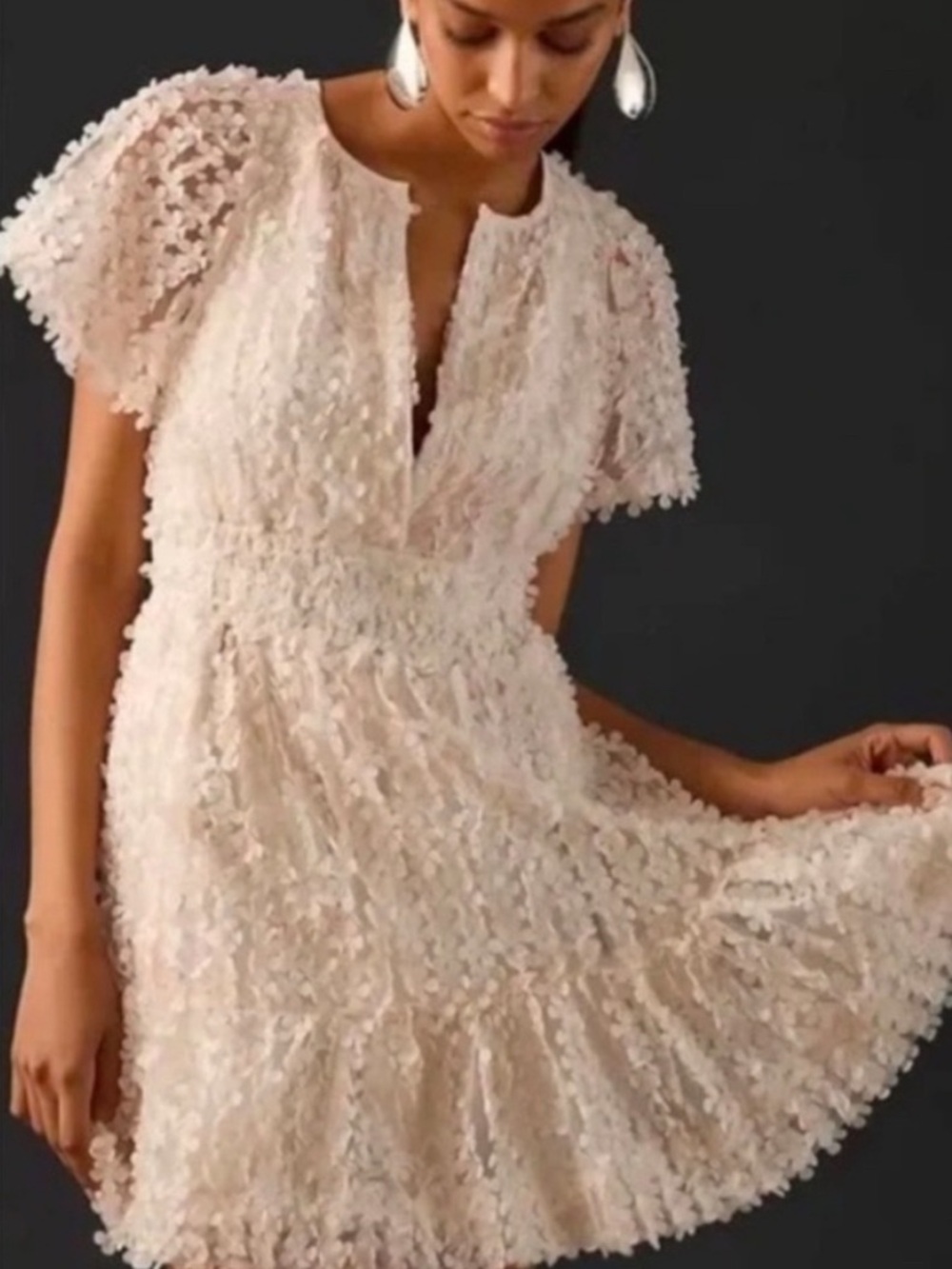 Anthropologie Somerset Mini Dress, Blush with Floral Appliqué, Size Medium